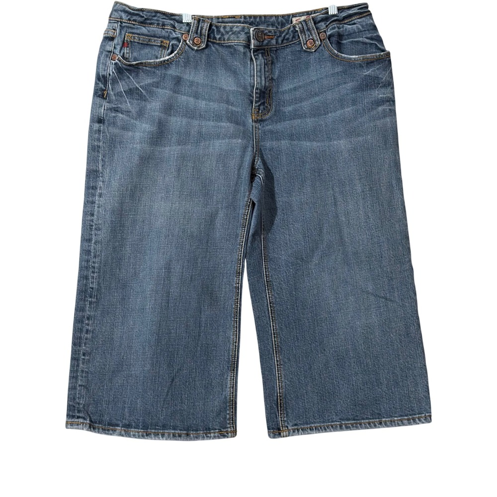 Seven7 Cropped Jeans Womens 20‎ Blue Wide Leg Denim Capris Embroidered Pocket